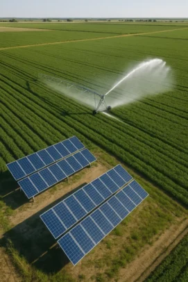 irrigation solar system drone view